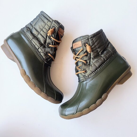 Sperry Green Quilted Nylon Saltwater Women's Duckboots Size 7M - Picture 4 of 13